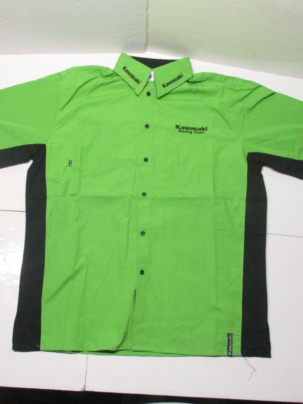 Men’s KAWASAKI Race Team Shirt Green & Black Short Sleeve Button Down Size L